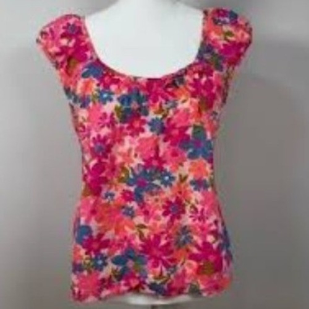 Tracy Feith for Target Floral Cap Sleeve‎ Cotton Blouse Pink Orange Blue XS